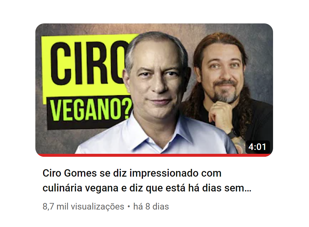 Fábio Chaves: 'Ciro Gomes se diz impressionado com culinária vegana e diz que está há dias sem comer carne'