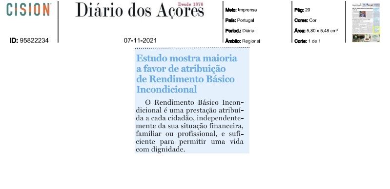 Diário Açores: 'Estudo mostra maioria a favor de atribuição de Rendimento Básico Incondicional'