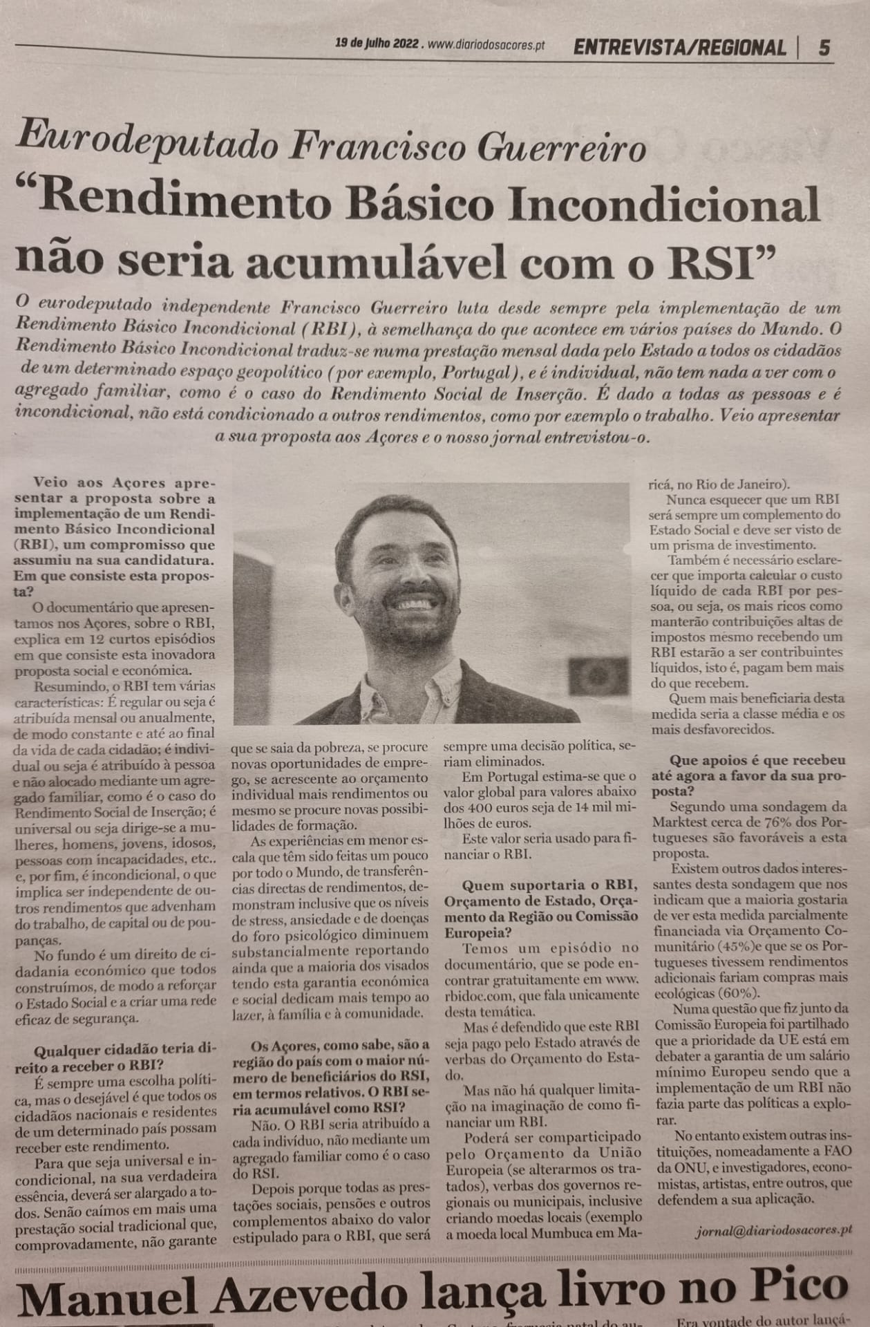 Diário dos Açores: 'Rendimento Básico Incondicional não seria acumulável com o RSI'