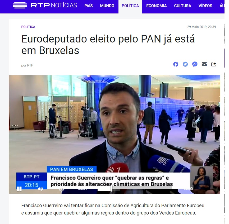 RTP: 'Eurodeputado eleito pelo PAN já está em Bruxelas'