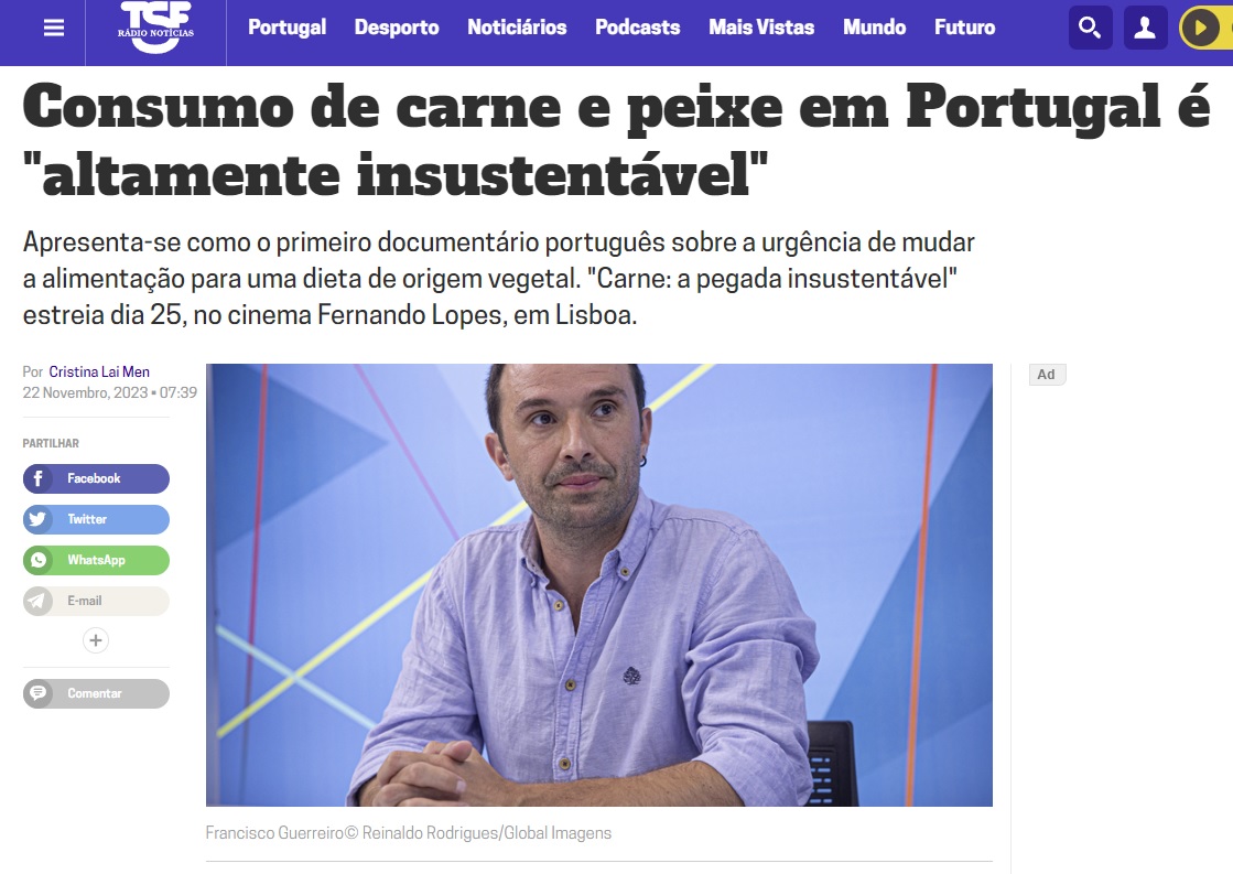TSF: 'Consumo de carne e peixe em Portugal é altamente insustentável'